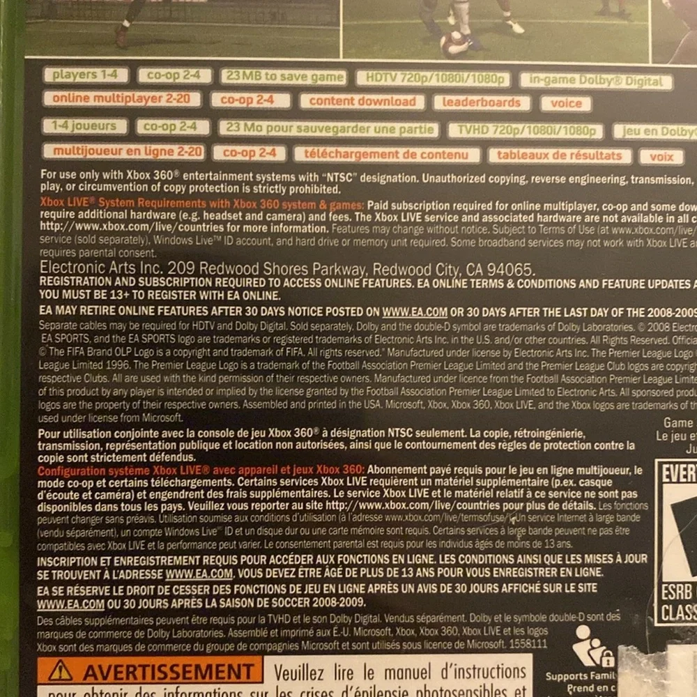 FIFA Soccer 2009 EA Sports Xbox 360 Video Game EUC